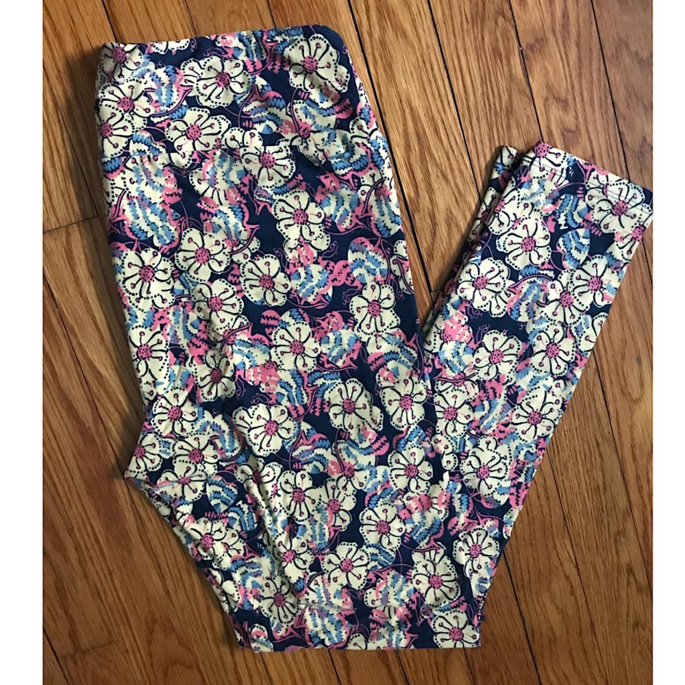 NWOT LuLaRoe Leggings Navy/Yellow/Pink, size TC